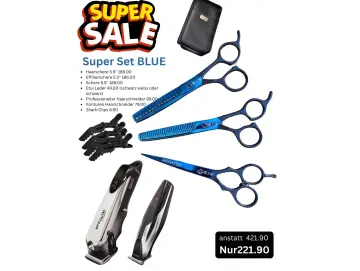 Exklusives Komplett-Set für Profis & anspruchsvolle Stylisten  Das Super Set BLUE 10-teilig vereint präzise Schneidekunst mit kraftvoller Elektro-Performance. Perfekt aufeinander abgestimmte Werkzeuge für erstklassige Ergebnisse im Salon-Alltag.