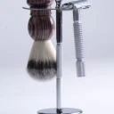 Rasier Set mit Pinsel braun und Halter, silber Holz