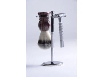 Rasier Set mit Pinsel braun und Halter, silber Holz