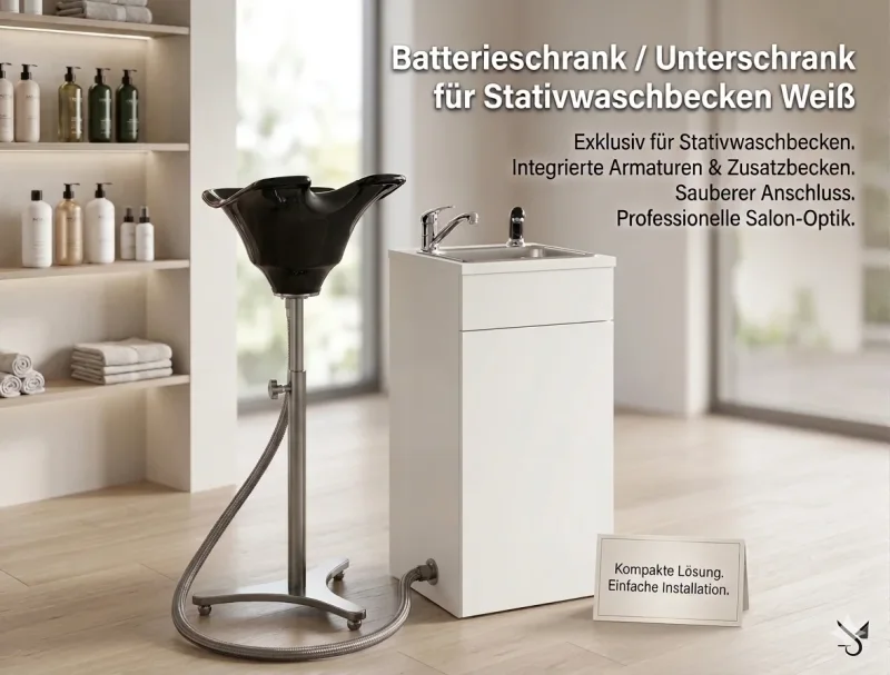 Batterieschrank mit Armatur & Becken – kompatibel mit Stativwaschbecken