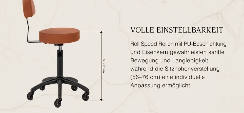 Rollhocker DORA – Mobil & ergonomisch für Salon, Studio & Praxis- Braun